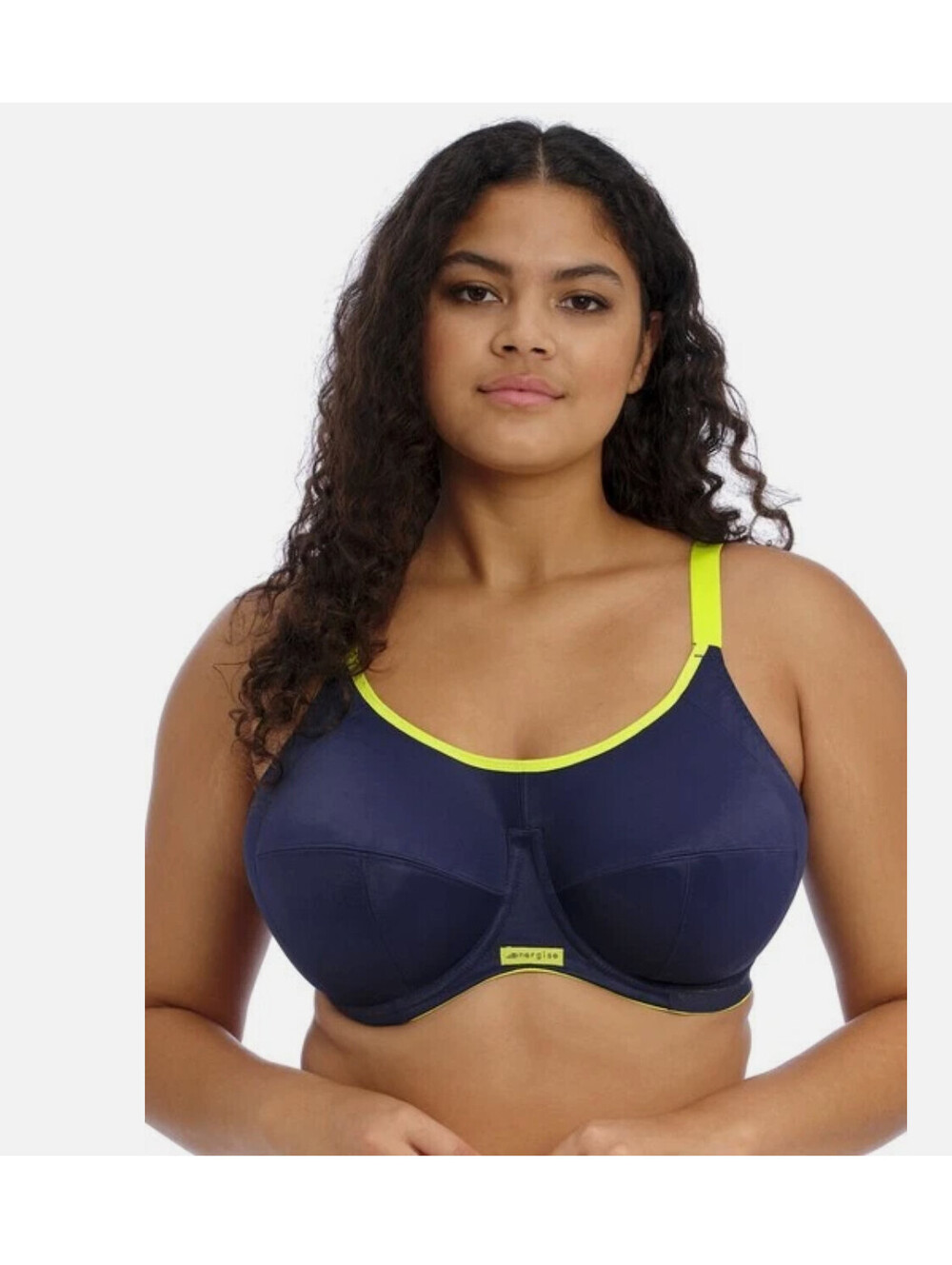 NWOT Womens Elomi Energise Navy w/ Lime Trim Sports Bra J Hook 42H Support
